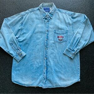90s Hard Rock Cafe Madrid,Spain Denim Shirt SizeXL(Small hole adds to aesthetic)